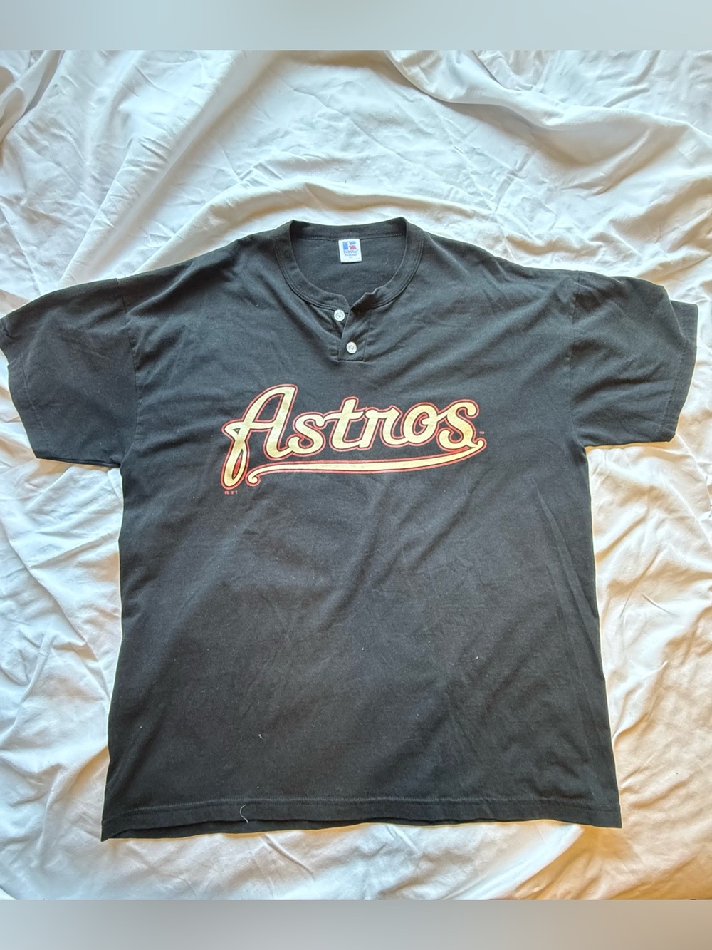 Vintage Houston Astros Black Henley Logo Men's Shirt